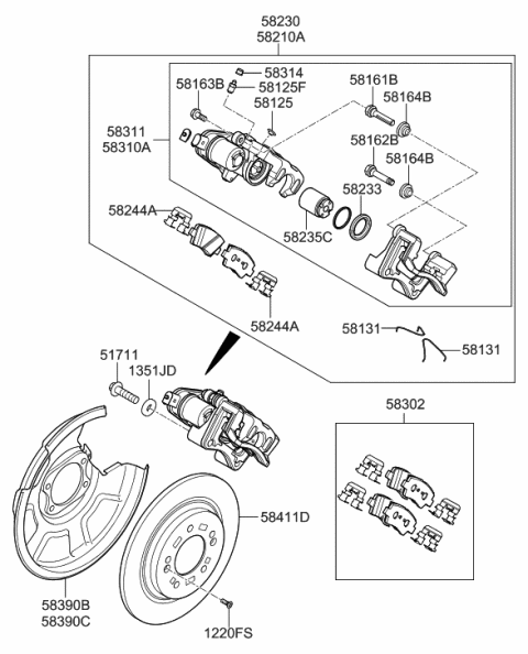 1998 Hyundai Accent Caliper Kit-Rear Brake,LH Diagram for 58310-G7A30