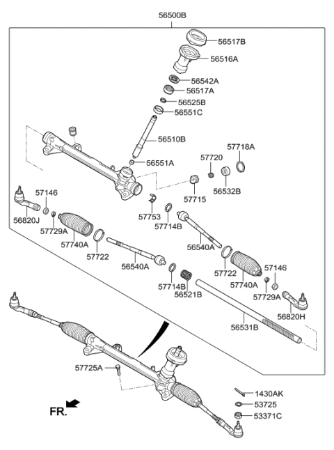 1998 Hyundai Accent Pinion Assembly-Steering Gear Box Diagram for 56512-G7000