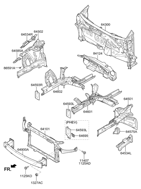 2017 Hyundai Ioniq Member Assembly-Front Side,LH Diagram for 64601-G2000