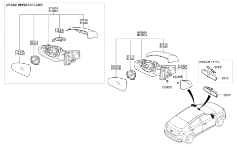 2022 Hyundai Elantra N Mirror Assembly-Outside Rear View,LH Diagram for 87610-G2350