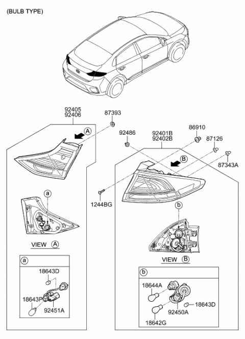 2018 Hyundai Ioniq Lamp Assembly-Rear Combination Inside,RH Diagram for 92404-G2150