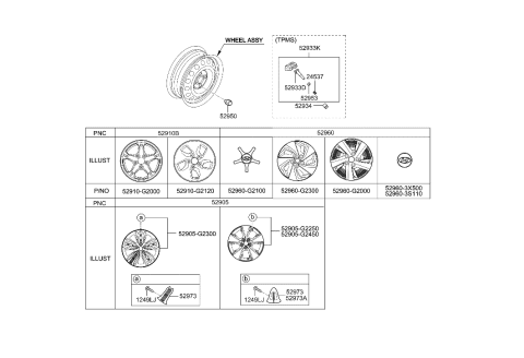 2018 Hyundai Ioniq Aluminium Wheel Assembly Diagram for 52905-G2250