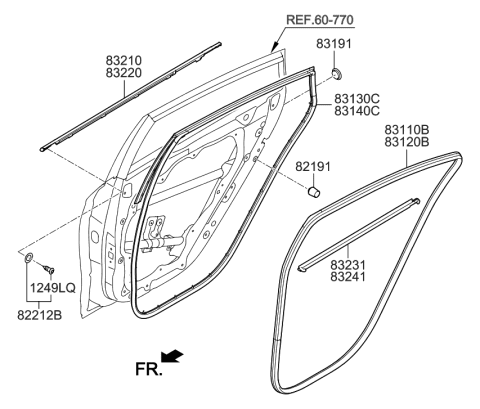 2019 Hyundai Ioniq Weatherstrip Assembly-Rear Door Belt Outside RH Diagram for 83220-G2010