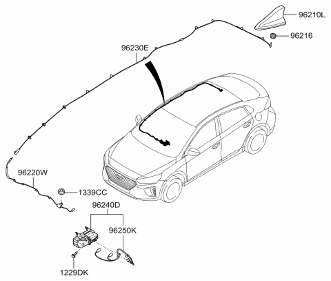 2020 Hyundai Accent Combination Antenna Assembly Diagram for 96210-G2100-RY9