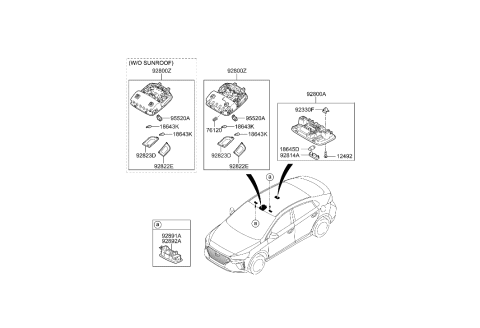 2017 Hyundai Ioniq Overhead Console Lamp Assembly Diagram for 92810-F2050-TTX