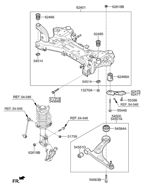 2020 Hyundai Accent Crossmember Complete Diagram for 62405-G2100