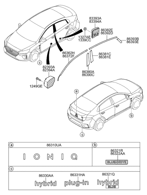 2019 Hyundai Ioniq Emblem-Blue Drive,LH Diagram for 86321-G2000