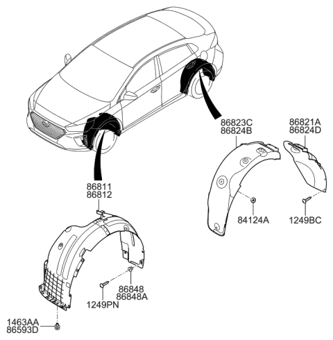 2019 Hyundai Ioniq Rear Wheel Rear Guard Assembly,Left Diagram for 86821-G2000