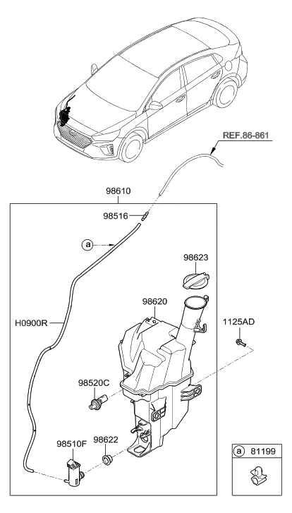 2006 Hyundai Entourage Front Windshield Washer Motor & Pump Assembly Diagram for 98510-G2000