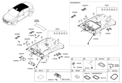2017 Hyundai Ioniq Hybrid Sunvisor & Head Lining Diagram