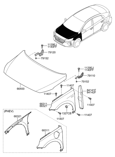 2018 Hyundai Ioniq Fender & Hood Panel Diagram