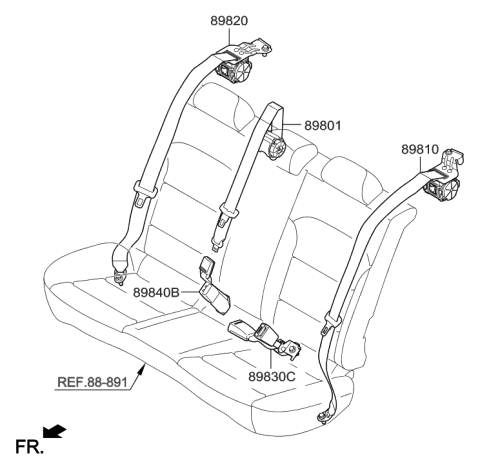 2022 Hyundai Elantra N Rear Right Seat Belt Assembly Diagram for 89820-G2500-TRY