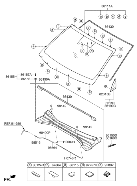 2006 Hyundai Entourage Windshield Glass Assembly Diagram for 86111-G2240