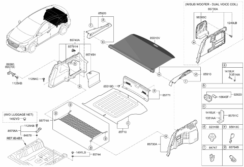 2017 Hyundai Ioniq Mat Assembly-Luggage Covering Diagram for 85710-G2210-T9Y