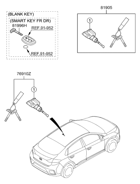 2019 Hyundai Ioniq Key & Cylinder Set Diagram