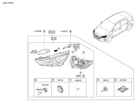 2017 Hyundai Ioniq Front Turn Signal Lamp Holder Assembly Diagram for 92166-G2150