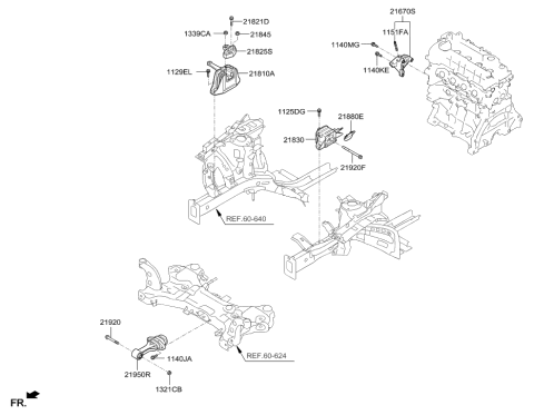 2019 Hyundai Ioniq Hybrid Engine & Transaxle Mounting Diagram