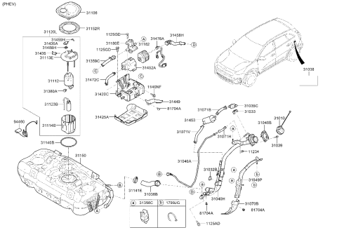 2017 Hyundai Ioniq Label-Fuel Filler Door Diagram for 31038-G2100