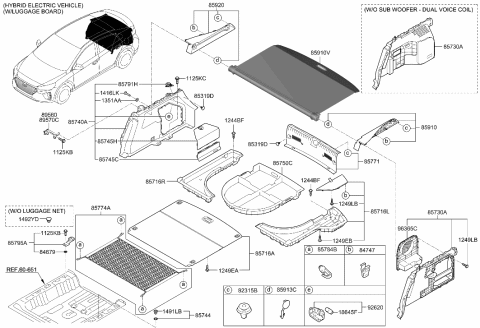 2018 Hyundai Ioniq Board Assembly-Luggage Covering Diagram for 85715-G2000-T9Y