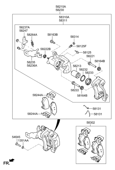 2018 Hyundai Ioniq Rear Disc Brake Pad Kit Diagram for 58302-G2A50