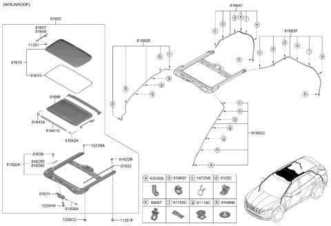 2022 Hyundai Tucson Sunshade Assembly-Sunroof Diagram for 81666-J9000-MMH