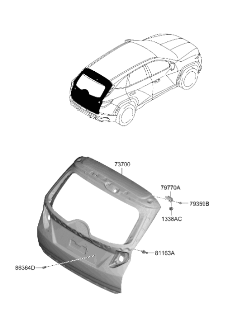 2022 Hyundai Tucson US Alabama made Tail Gate Diagram