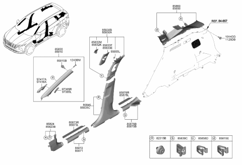 2022 Hyundai Tucson US Alabama made Interior Side Trim Diagram