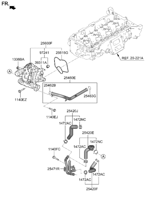 2022 Hyundai Tucson US Alabama made Coolant Pipe & Hose Diagram