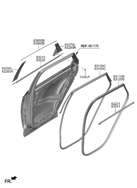 2022 Hyundai Tucson US Alabama made Rear Door Moulding Diagram