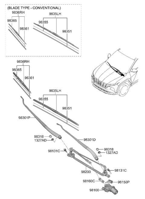 2022 Hyundai Tucson Arm Assy-W/Shld Wpr(Driver) Diagram for 98311-CW000