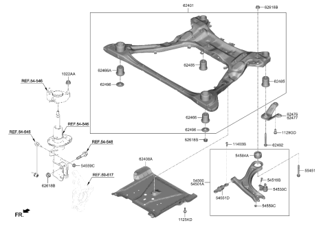 2006 Hyundai Elantra CROSSMEMBER COMPL Diagram for 62405-CW051