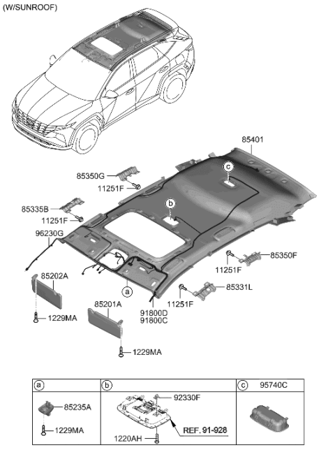 2022 Hyundai Tucson US Alabama made Sunvisor & Head Lining Diagram 2