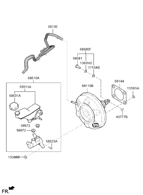 2022 Hyundai Tucson US Alabama made Brake Master Cylinder & Booster Diagram