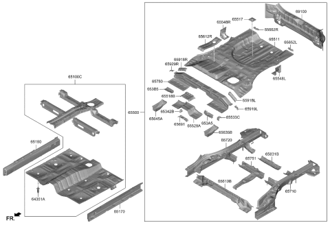 2003 Hyundai Elantra Panel Assembly-Floor,Ctr Diagram for 65100-CW000