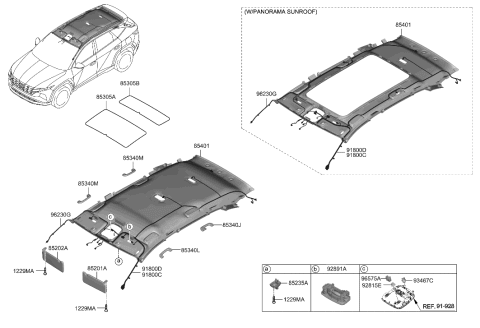 2022 Hyundai Tucson US Alabama made Sunvisor & Head Lining Diagram 1