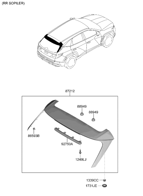 2022 Hyundai Tucson US Alabama made Roof Garnish & Rear Spoiler Diagram 3