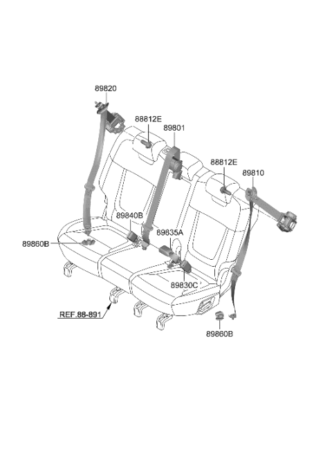 2023 Hyundai Tucson S/Belt Assy-RR, Ctr Diagram for 89850-CW000-NNB
