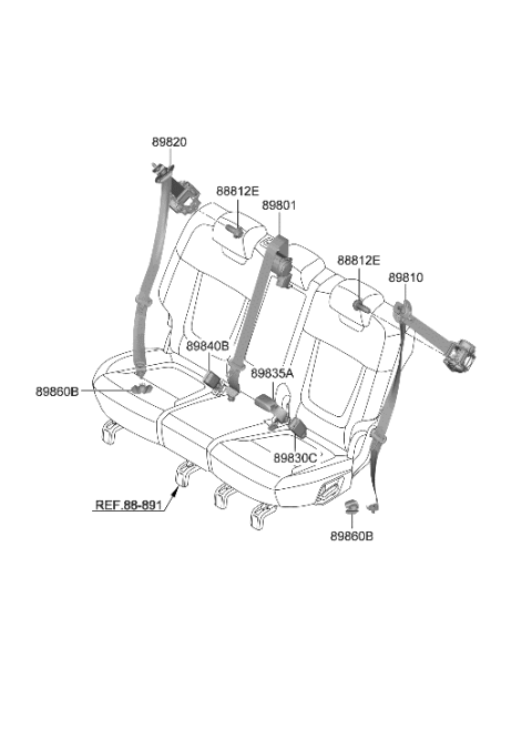 2022 Hyundai Tucson US Alabama made Rear Seat Belt Diagram
