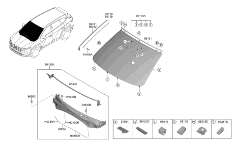 2022 Hyundai Tucson US Alabama made Windshield Glass Diagram