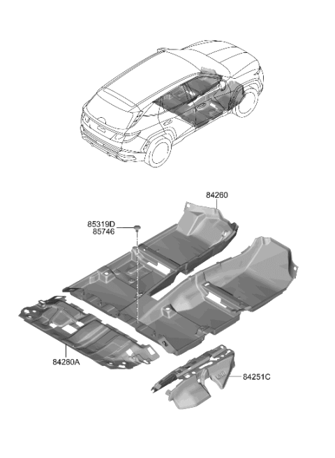 2022 Hyundai Tucson US Alabama made Floor Covering Diagram