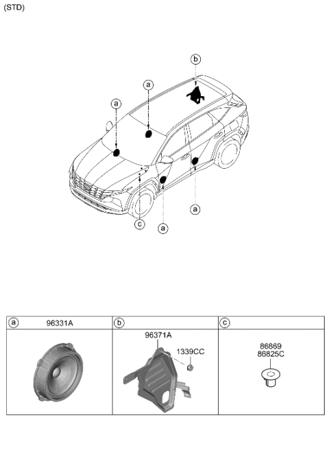 2022 Hyundai Tucson US Alabama made Speaker Diagram 1