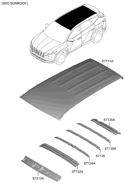2022 Hyundai Tucson US Alabama made Roof Panel Diagram 1