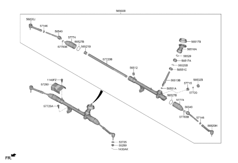 2006 Hyundai Elantra Rack Assembly-P/S Gear Box Diagram for 56531-N7100