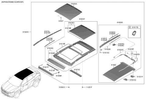 2022 Hyundai Tucson Tilt Lever-P/RF Moving GLS,RH Diagram for 81636-N9000