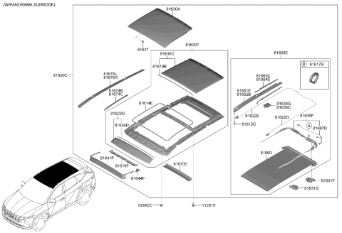 2003 Hyundai Elantra Glass Assy-Panoramaroof,RR Diagram for 81640-N9000