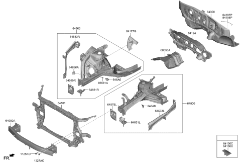 2022 Hyundai Santa Fe Hybrid GUSSET-Radiator Support LWR,RH Diagram for 64166-P2000