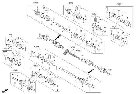 2021 Hyundai Santa Fe Hybrid Bearing Bracket & Shaft Assembly Diagram for 49560-P4950