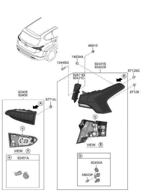 2023 Hyundai Santa Fe Hybrid Lamp Assembly-Rear Comb Inside,LH Diagram for 92403-CL100