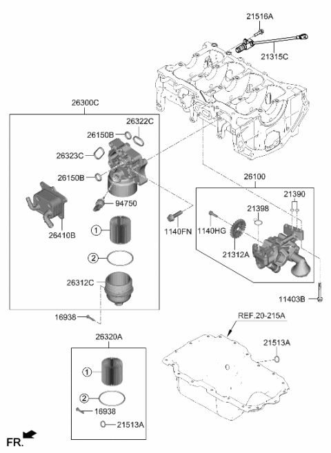 2022 Hyundai Santa Fe Hybrid Cooler Assembly-Eng Oil Diagram for 26410-2MHA0