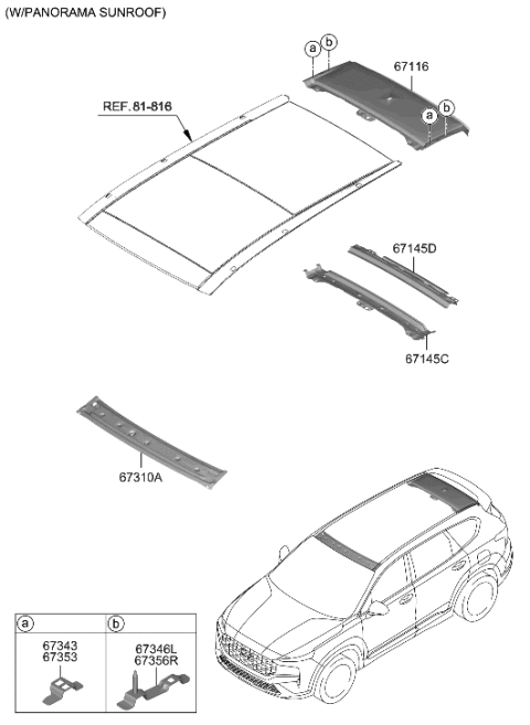 2023 Hyundai Santa Fe Hybrid Korean made Roof Panel Diagram 2